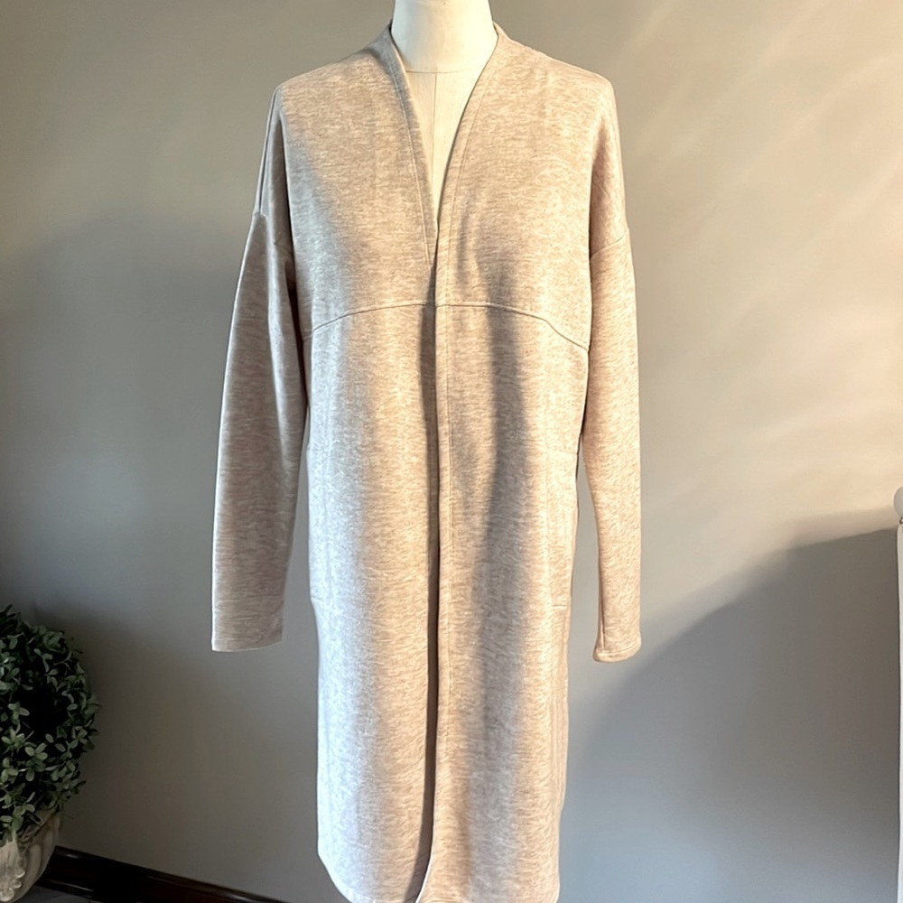 GENTLEFAWN Oversized open front longline duster sweater cardigan Heather beige S